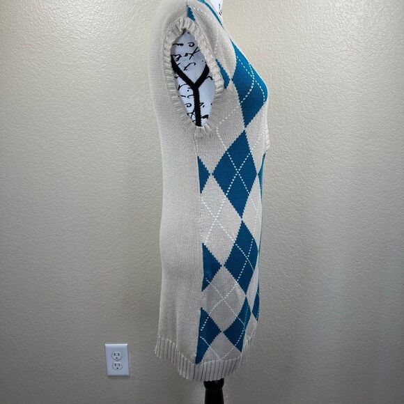 JJ Basics Light Brown long knit sweater/ dress blue checkers size XL academia - Picture 3 of 12